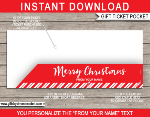 Christmas Gift Ticket Pocket Template | Personalized Sleeve, Envelope, Holder for Money, Vouchers or Gift Certificates | Printable Template with Editable Text - Last Minute Christmas Present Idea - INSTANT DOWNLOAD - via giftsbysimonemadeit.com