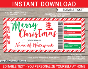 Christmas Water Park Ticket Gift Certificate Template | Aqua Park, Waterpark Gift Voucher - Printable Last Minute Christmas Present - DIY with Editable Text - INSTANT DOWNLOAD via www.giftsbysimonemadeit.com