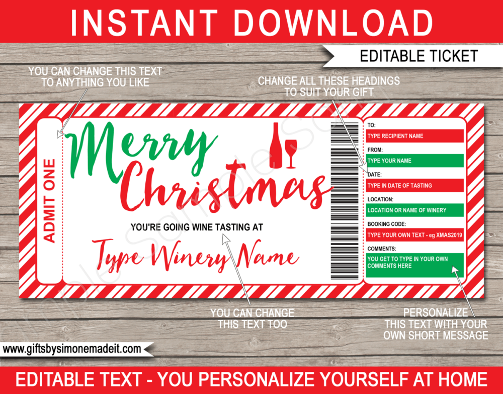 Christmas Wine Tasting Gift Certificate Template | Printable Winery Gift Voucher | Last Minute Christmas Gift | Printable & Editable DIY Template | Instant Download via giftsbysimonemadeit.com