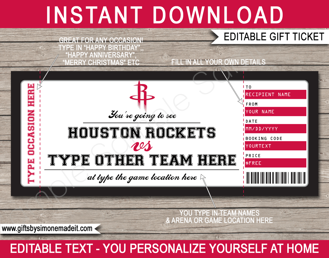 Atlanta Hawks Game Ticket Gift Voucher  Printable Surprise Basketball  Tickets