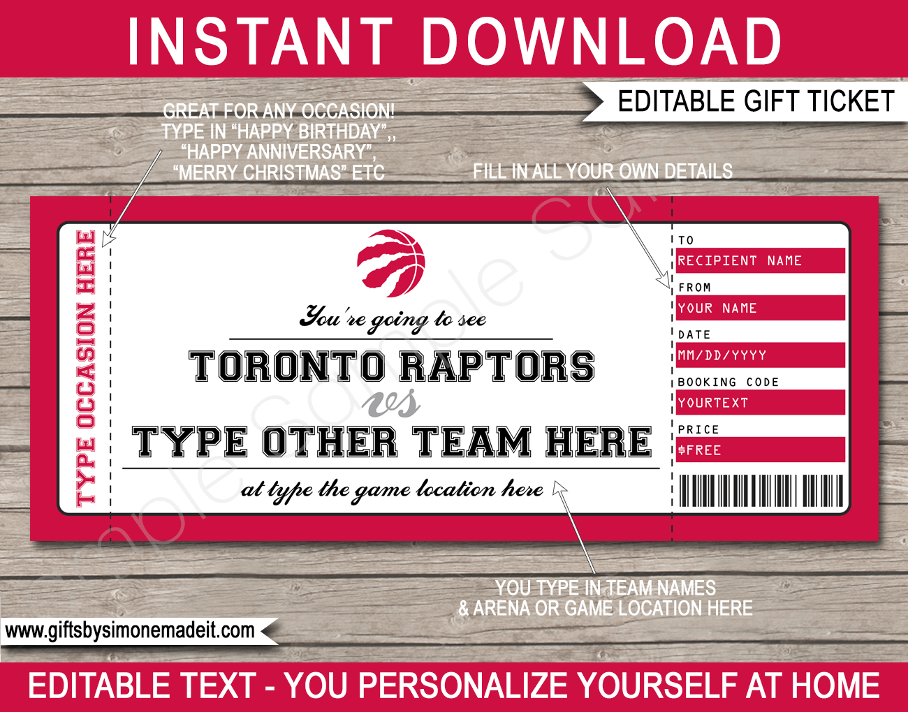 Toronto Raptors Game Ticket Gift Voucher Printable Surprise 56 OFF