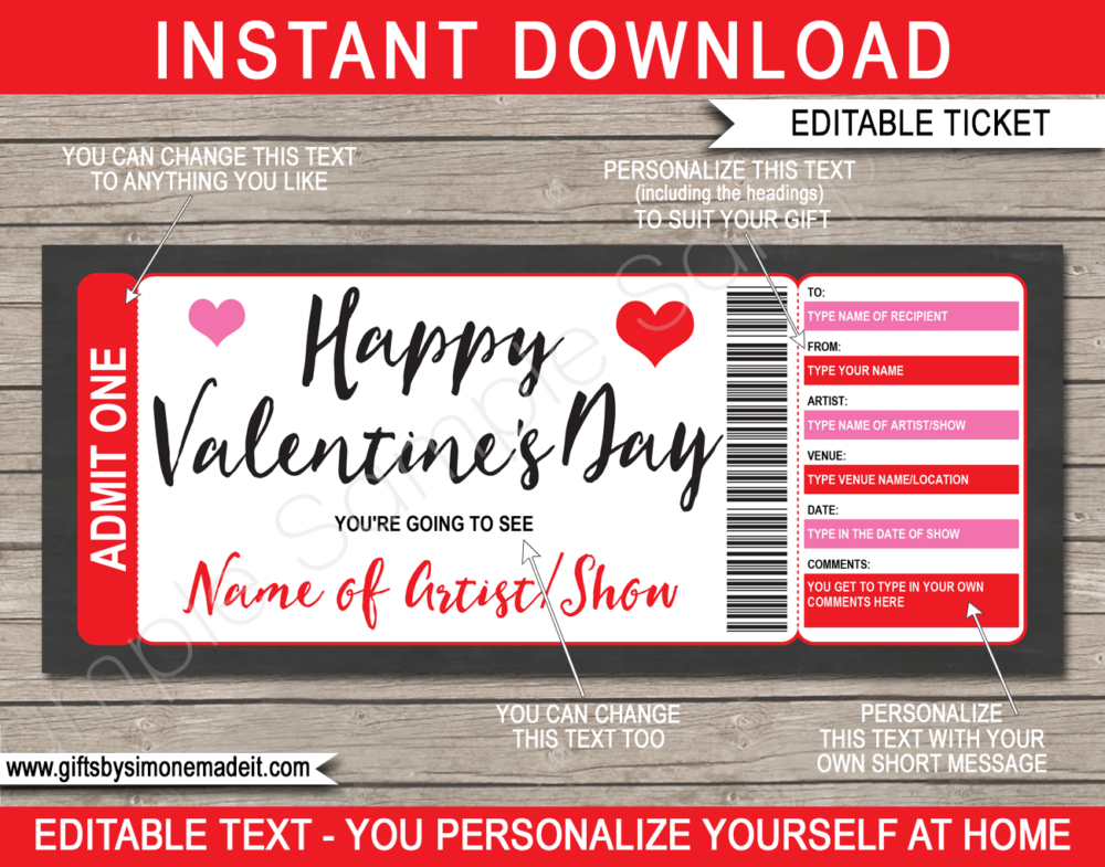 Printable Valentine Ticket Template