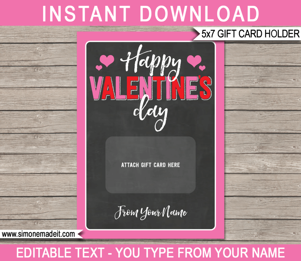 Personalized Valentine's Day Gift Card Holder Template | Last minute Gift | DIY Editable Template PINK | Gift idea for kids, family, friends, BFF, girlfriend, boyfriend, husband, wife, Mom, Dad | INSTANT DOWNLOAD via giftsbysimonemadeit.com