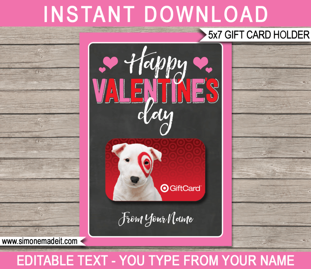 Personalized Valentine's Day Gift Card Holder Template | Last minute Gift | DIY Editable Template PINK | Gift idea for kids, family, friends, BFF, girlfriend, boyfriend, husband, wife, Mom, Dad | INSTANT DOWNLOAD via giftsbysimonemadeit.com