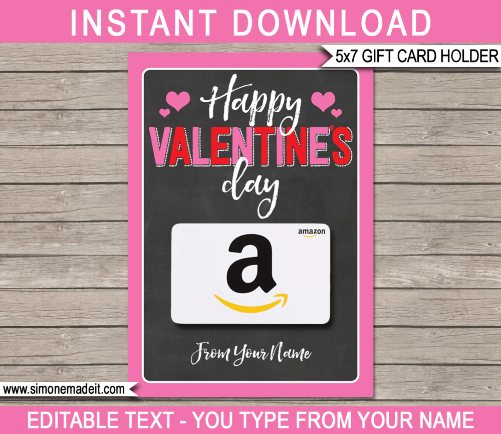 Personalized Valentine's Day Gift Card Holder Template | Last minute Gift | DIY Editable Template PINK | Gift idea for kids, family, friends, BFF, girlfriend, boyfriend, husband, wife, Mom, Dad | INSTANT DOWNLOAD via giftsbysimonemadeit.com