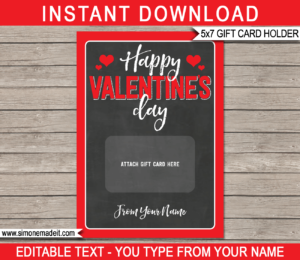 Printable Valentine's Day Gift Card Holder Template | Last minute Gift | DIY Editable Template RED | Gift idea for kids, family, friends, BFF, girlfriend, boyfriend, husband, wife, Mom, Dad | INSTANT DOWNLOAD via giftsbysimonemadeit.com