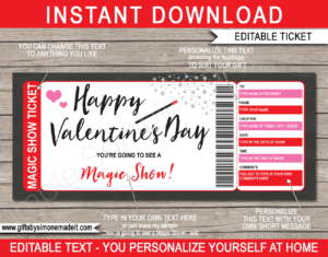 Valentine's Day Magic Show Gift Voucher | DIY Editable & Printable Template | Gift Ticket Certificate | Fake Faux Pretend Ticket | Instant Download via giftsbysimonemadeit.com