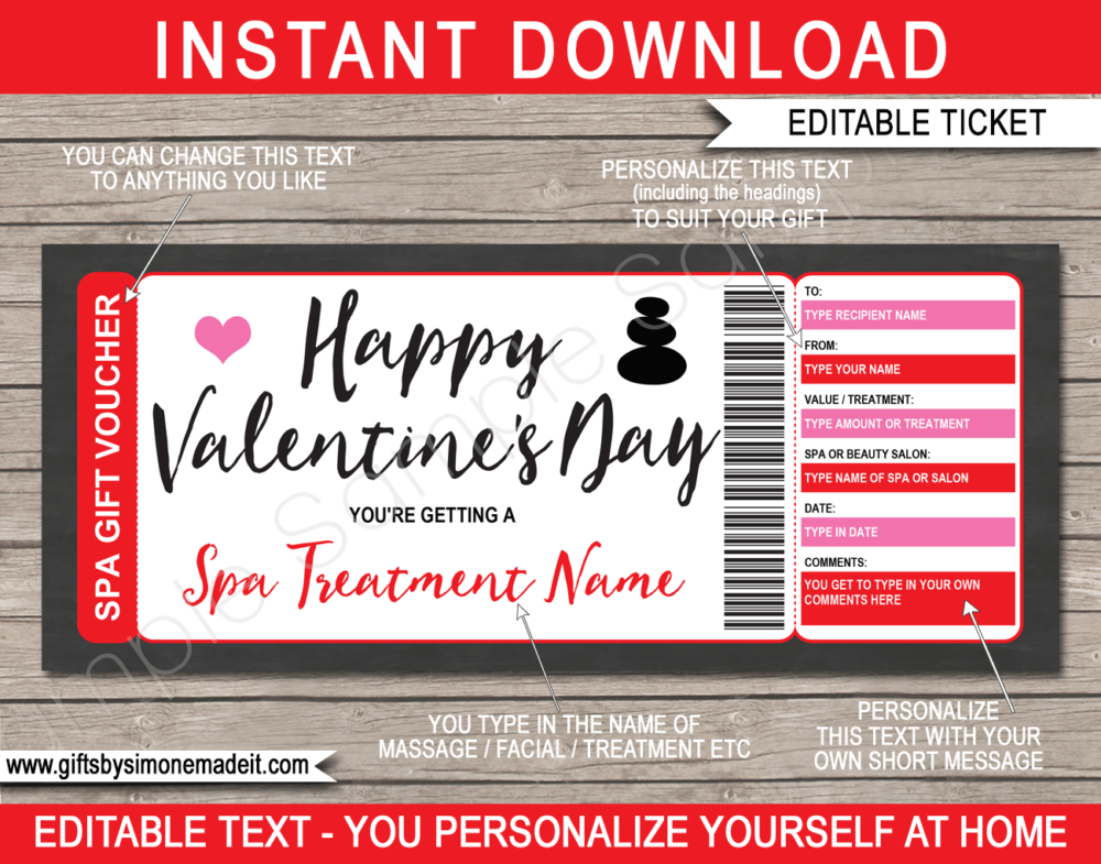 Personalized Valentine's Day Spa Gift Voucher Template | Last Minute Gift Idea | Spa Treatment Gift Certificate | Present | INSTANT DOWNLOAD via giftsbysimonemadeit.com