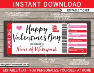 Valentine's Day Waterpark Ticket Gift Voucher Template | Aqua Park, Water Park Gift Certificate - Printable Last Minute Present - DIY with Editable Text - INSTANT DOWNLOAD via www.giftsbysimonemadeit.com
