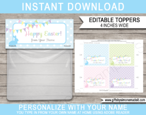 Printable Easter Treat Bag Toppers Template | Last Minute Happy Easter Class Gifts | DIY Editable Template | 4 inch wide | INSTANT DOWNLOAD via giftsbysimonemadeit.com