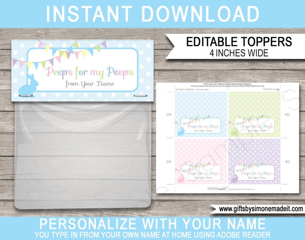 Printable Peeps for my Peeps Easter Bag Toppers Template | Last Minute Class Gifts | DIY Editable Template | 4 inch wide | INSTANT DOWNLOAD via giftsbysimonemadeit.com