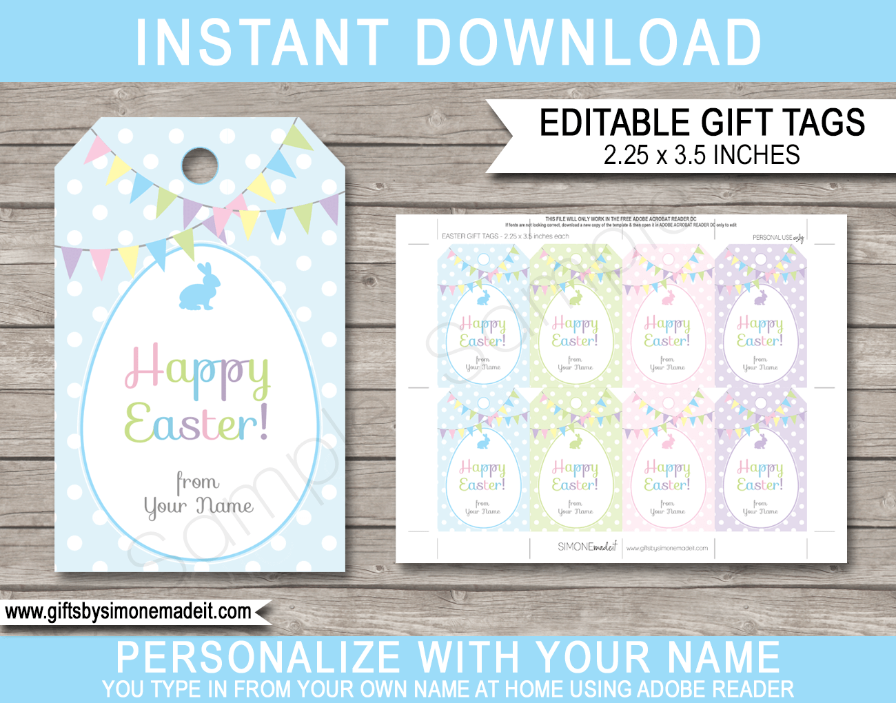 Printable Easter Gift Tags Template Personalized Last Minute Easter Treat Tags