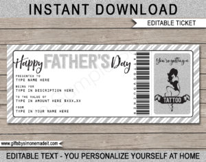 Printable Father's Day Tattoo Gift Voucher Template | Gift Certificate | Instant download via giftsbysimonemadeit.com