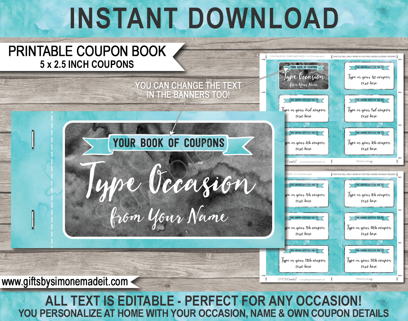 Printable Coupon Book Template Diy Personalized Coupons Custom