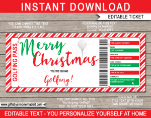 Printable Christmas Golfing Gift Voucher Template | Surprise Golf Trip Reveal | Round of Golf | Gift Ticket Certificate | Golfing Pass | Fake Faux Pretend Ticket | DIY Editable & Printable Template | Instant Download via giftsbysimonemadeit.com