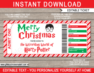 Printable Christmas Wizarding World of Harry Potter Ticket Gift Voucher | Harry Potter World Universal Studios | Fake Faux Pretend Tickets | DIY Editable & Printable Template | INSTANT DOWNLOAD via giftsbysimonemadeit.com