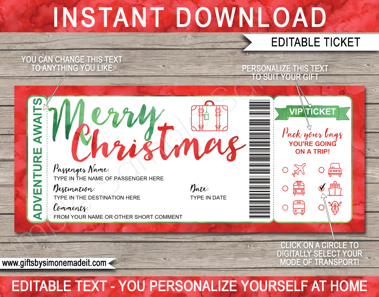 Christmas Cruise Trip Ticket Surprise Gift Voucher (Download Now