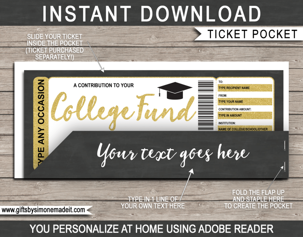 Gold College Fund Gift Certificate Pocket Sleeve Template | Printable Envelope / Holder | INSTANT DOWNLOAD via gftsbysimonemadeit.com
