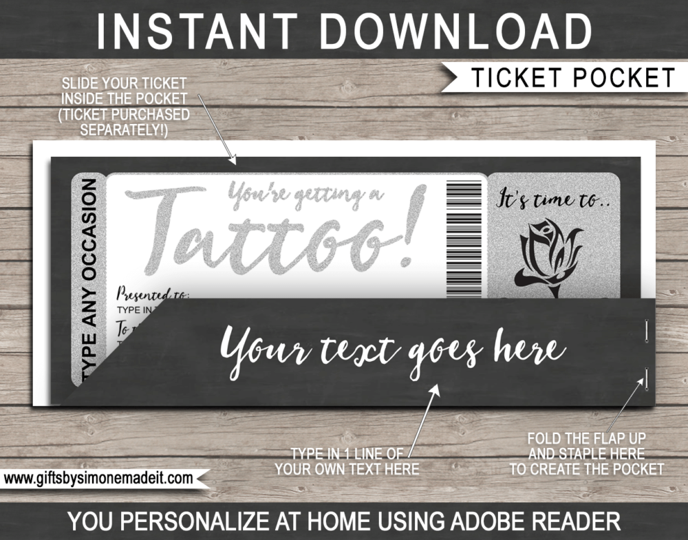 Silver Tattoo Gift Certificate Pocket Sleeve Template | Printable Envelope / Holder | INSTANT DOWNLOAD via gftsbysimonemadeit.com