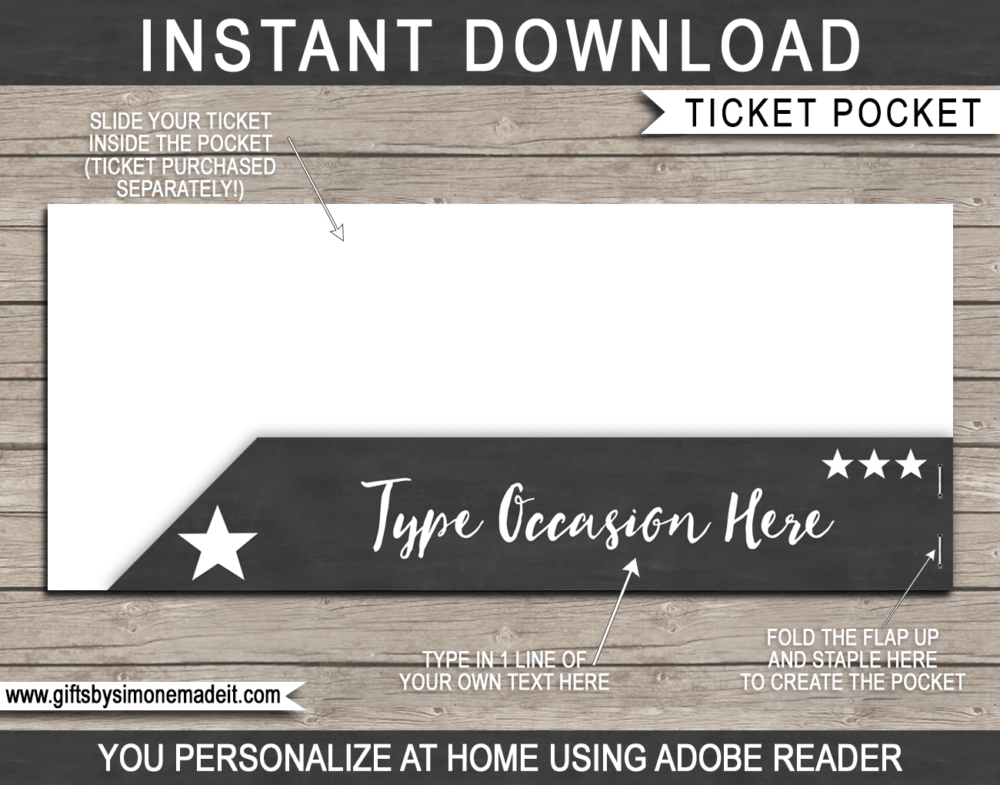 Concert Ticket Gift Pocket Sleeve template for tickets, gift vouchers, certificates, cards or money | DIY Editable & Printable Template | INSTANT DOWNLOAD via giftsbysimonemadeit.com