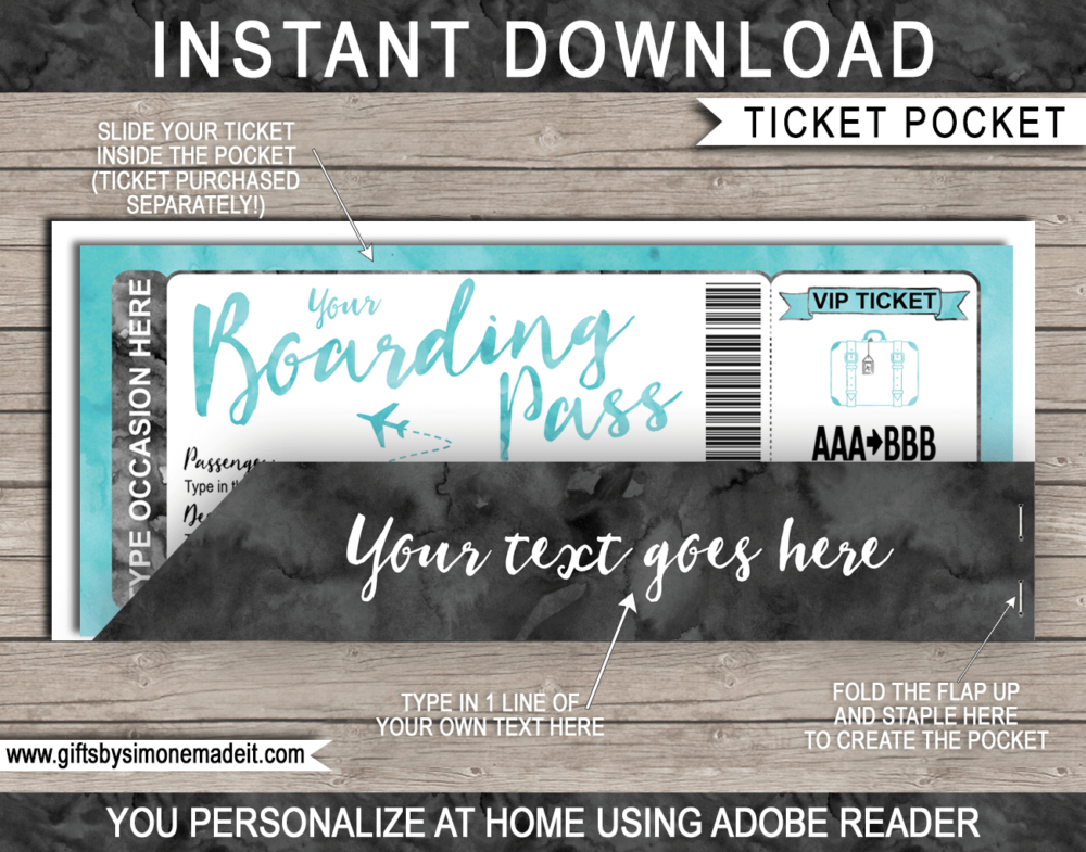 Boarding Pass Gift Voucher Pocket Sleeve Template | Printable Envelope / Holder | DIY Editable Text | INSTANT DOWNLOAD via gftsbysimonemadeit.com