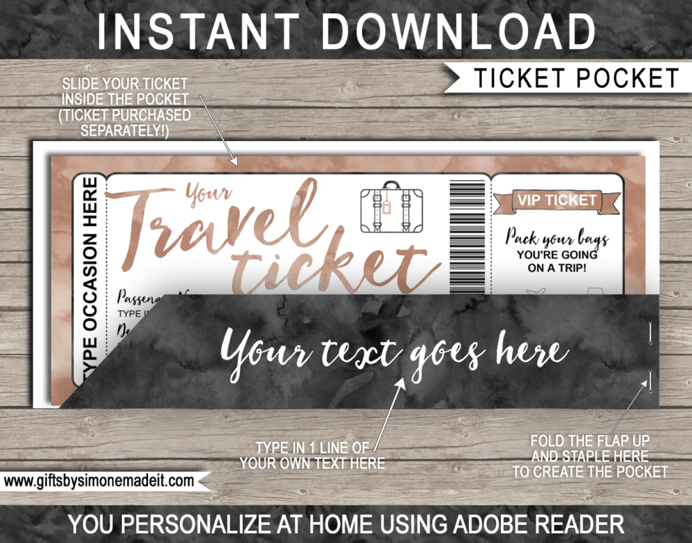 Travel Ticket Gift Voucher Pocket Sleeve Template | Printable Envelope / Holder | DIY Editable Text | INSTANT DOWNLOAD via gftsbysimonemadeit.com