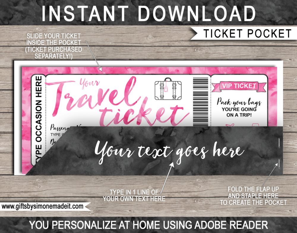 Travel Ticket Gift Voucher Pocket Sleeve Template | Printable Envelope / Holder | DIY Editable Text | INSTANT DOWNLOAD via gftsbysimonemadeit.com