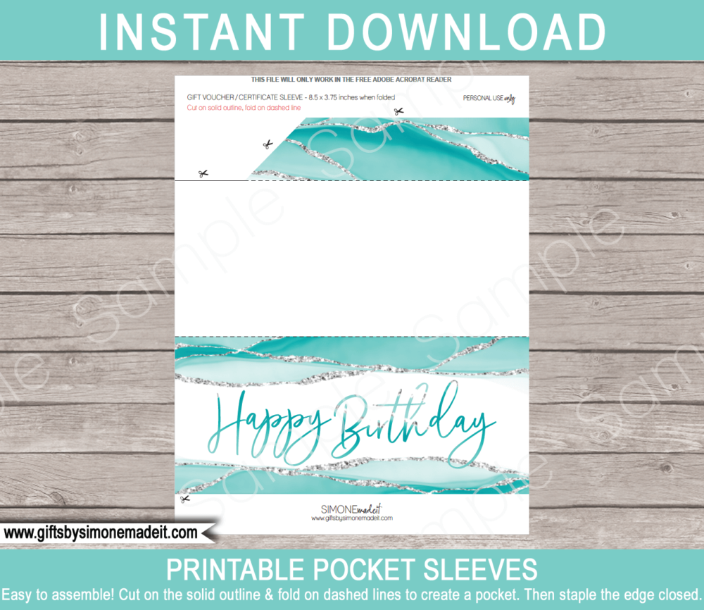 Birthday Gift Voucher Template | Aqua Agate Geode Watercolor | Printable Gift Certificate | Custom Gift Idea | DIY Editable Text | INSTANT DOWNLOAD via giftsbysimonemadeit.com