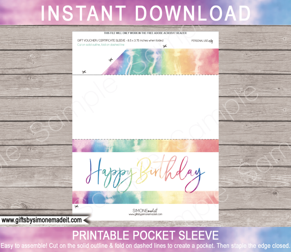 Happy Birthday Tie Dye Gift Voucher Envelope Template | Printable Gift Certificate Sleeve | Custom Gift Idea | Teenager Tween Kids Family | DIY Editable Text | INSTANT DOWNLOAD via giftsbysimonemadeit.com