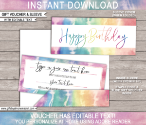 Birthday Tie Dye Gift Voucher Template | Printable Gift Certificate | Custom Gift Idea | Teenager Tween Kids Family | DIY Editable Text | INSTANT DOWNLOAD via giftsbysimonemadeit.com