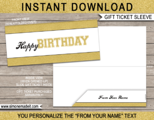 Gold Birthday Sports Game Ticket Gift Sleeve - DIY Editable & Printable Template - INSTANT DOWNLOAD via giftsbysimonemadeit.com