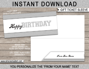 Silver Birthday Sports Game Ticket Gift Sleeve - DIY Editable & Printable Template - INSTANT DOWNLOAD via giftsbysimonemadeit.com