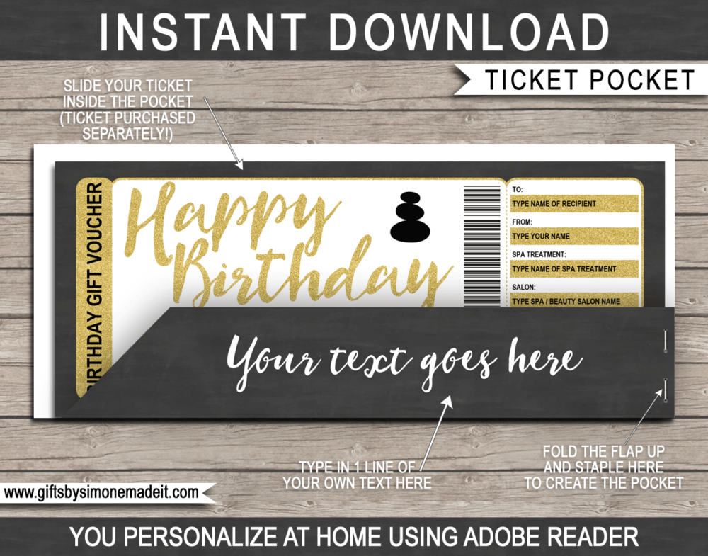 Birthday Spa Gift Certificate Pocket Sleeve Template | Printable Envelope / Holder | INSTANT DOWNLOAD via gftsbysimonemadeit.com