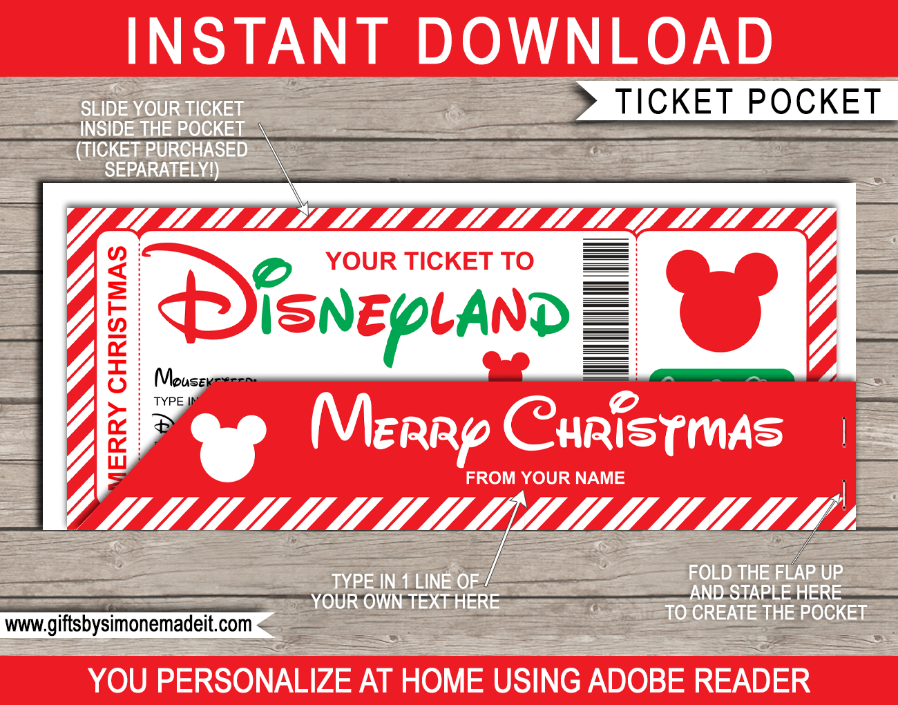 Christmas Disney Ticket Sleeve Template | Printable Gift Voucher Holder