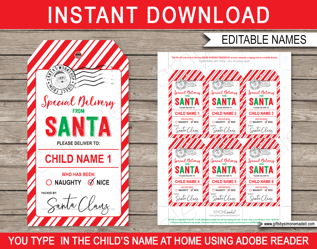 Free Printable Santa Gift Tags, Instantly Download and Print