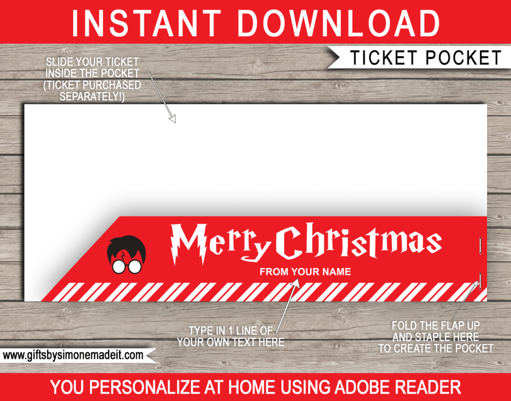 Christmas Harry Potter Ticket Sleeve Template | Gift Voucher Pocket | Envelope Holder | INSTANT DOWNLOAD via giftsbysimonemadeit.com