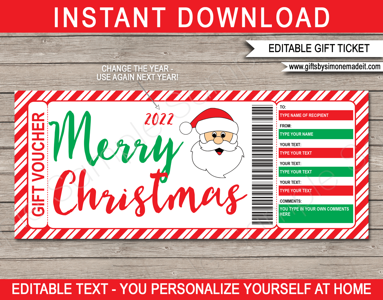 Christmas Santa Gift Voucher Template | Editable & Printable Gift Certificate | Personalized Custom Santa Claus Gift Card | Instant Download via giftsbysimonemadeit.com