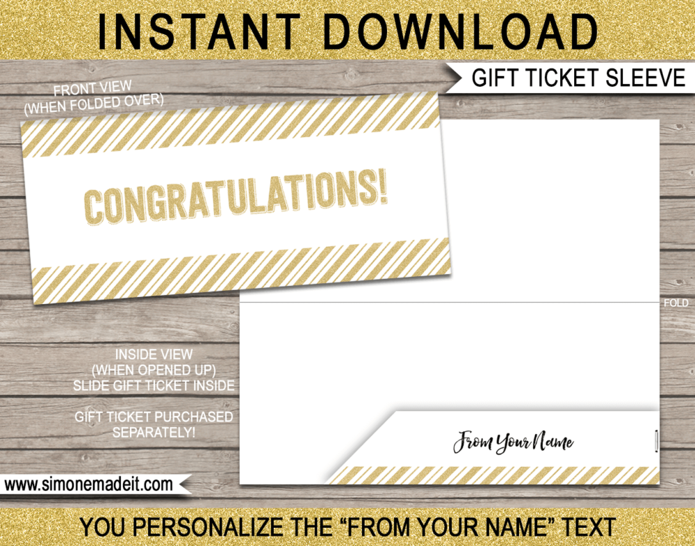 Gold Congratulations Gift Voucher Sleeve Template | Printable Envelope | DIY Editable Text