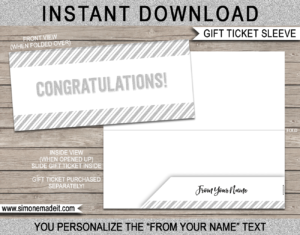Silver Congratulations Gift Voucher Sleeve Template | Printable Envelope | DIY Editable Text