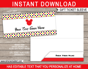 Disney Gift Ticket Sleeve Template | Editable & Printable Envelope | Gift Certificate, Voucher Holder | INSTANT DOWNLOAD via giftsbysimonemadeit.com