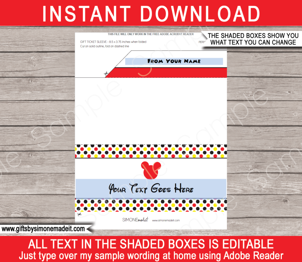 Editable Disney Gift Ticket Sleeve Template | Editable & Printable Envelope | Gift Certificate, Voucher Holder | INSTANT DOWNLOAD via giftsbysimonemadeit.com