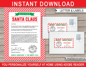 Printable From the Desk of Santa Letter Template & Matching Labels | Santa Claus Christmas Letterhead | from Santa's Workshop in the North Pole | DIY Editable Text | INSTANT DOWNLOAD via giftsbysimonemadeit.com