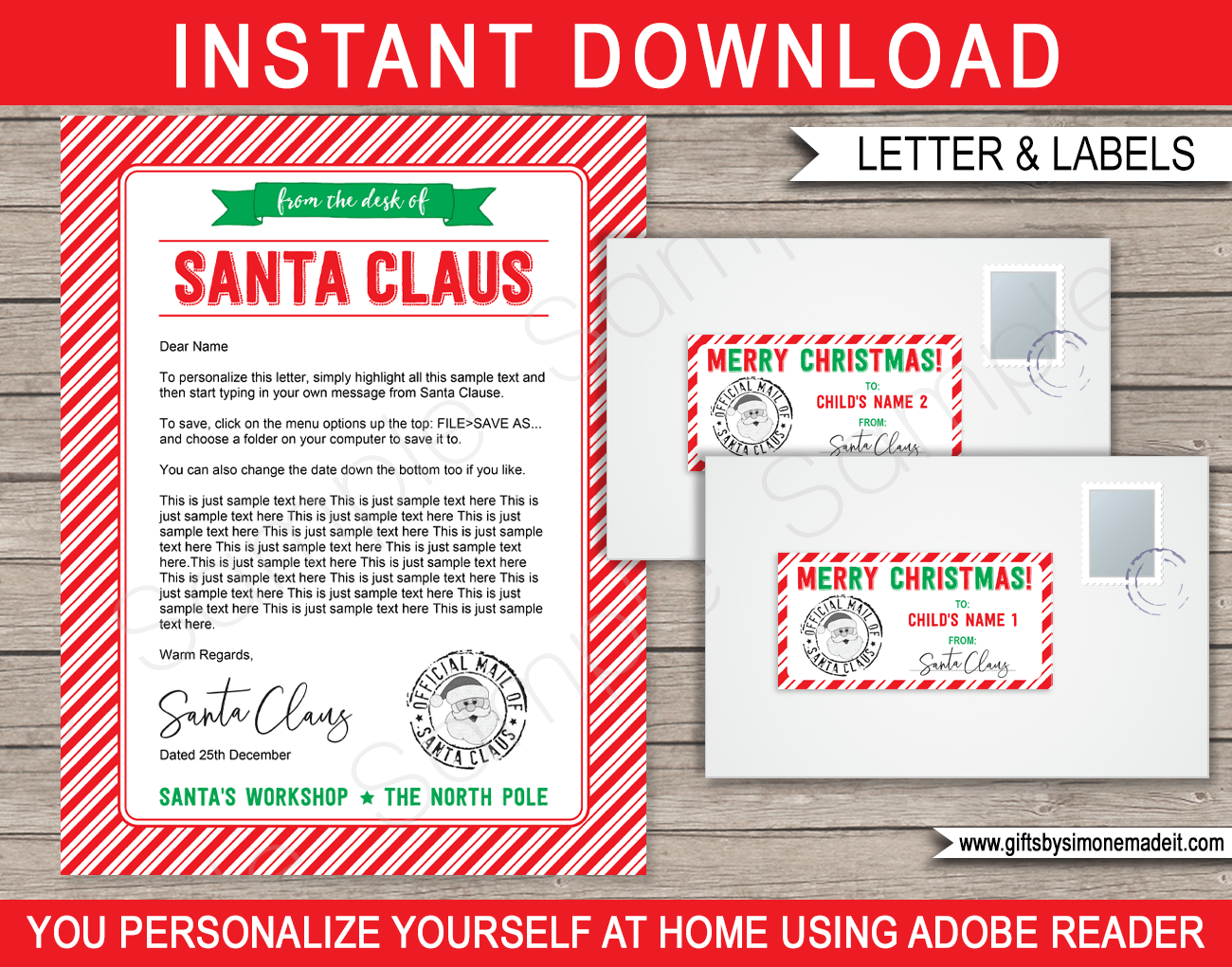 From the Desk of Santa Letter Template Santa Claus Christmas Labels