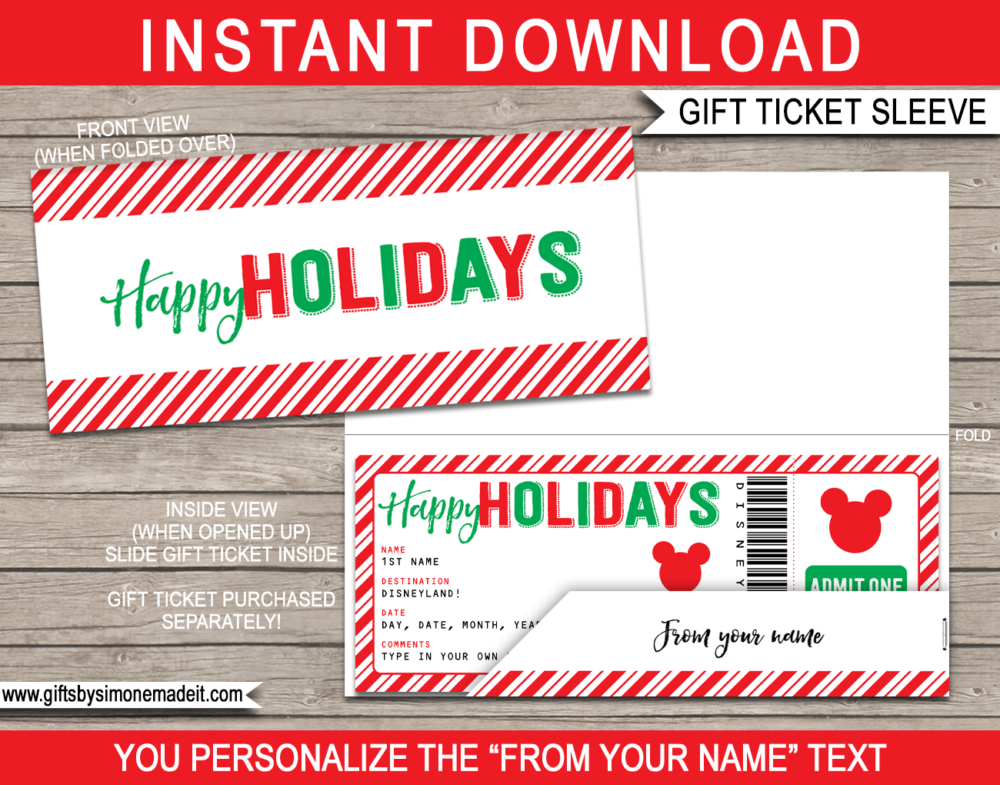 Holidays Disney Gift Voucher Sleeve Template | Printable Envelope with editable text | INSTANT DOWNLOAD via giftsbysimonemadeit.com