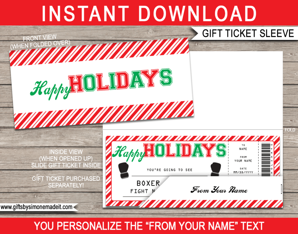 Holiday Boxing Game Ticket Sleeve Template | Printable Envelope for sporting tickets, gift vouchers, certificates & money | INSTANT DOWNLOAD via giftsbysimonemadeit.com