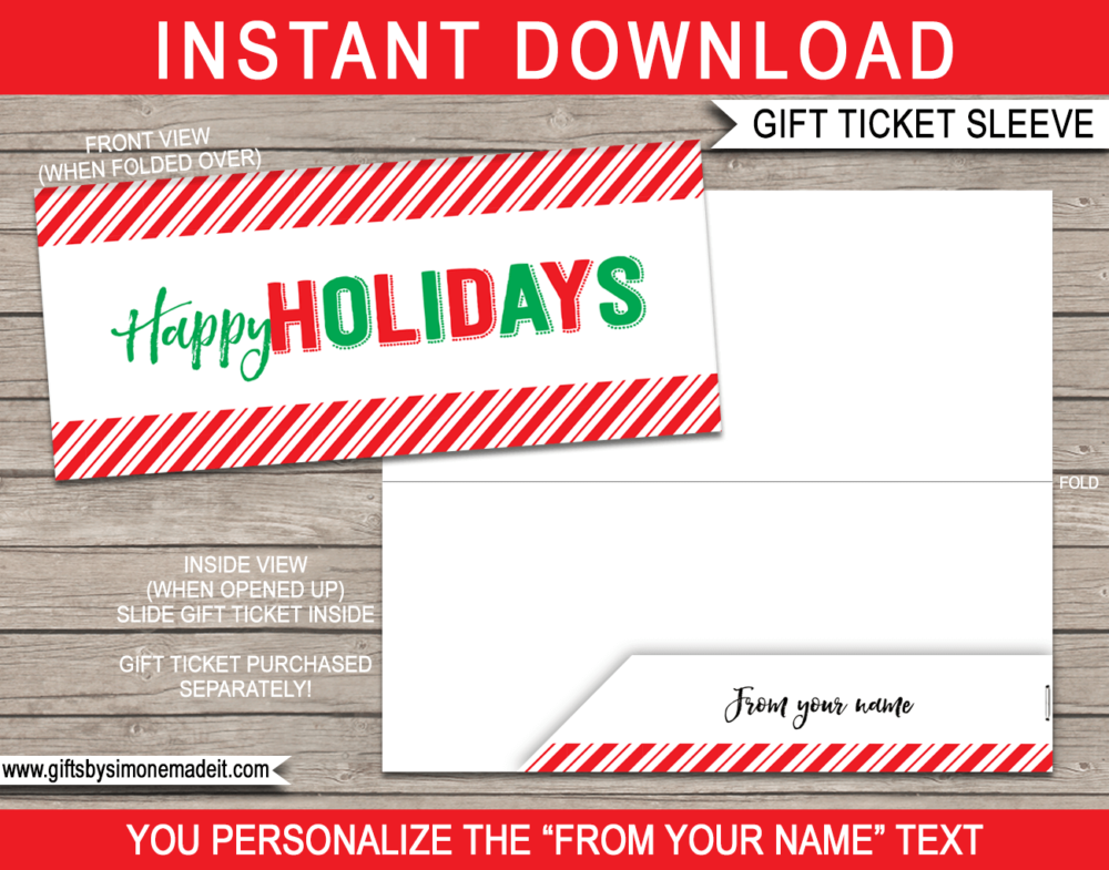 Holidays Gift Voucher Sleeve Template | Printable Envelope for gift vouchers, certificates, tickets, boarding passes & money | INSTANT DOWNLOAD via giftsbysimonemadeit.com
