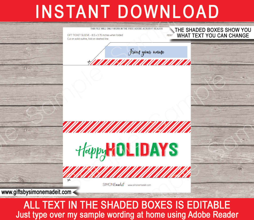 Holidays Gift Voucher Sleeve Template | Printable Envelope for gift vouchers, certificates, tickets, boarding passes & money | INSTANT DOWNLOAD via giftsbysimonemadeit.com