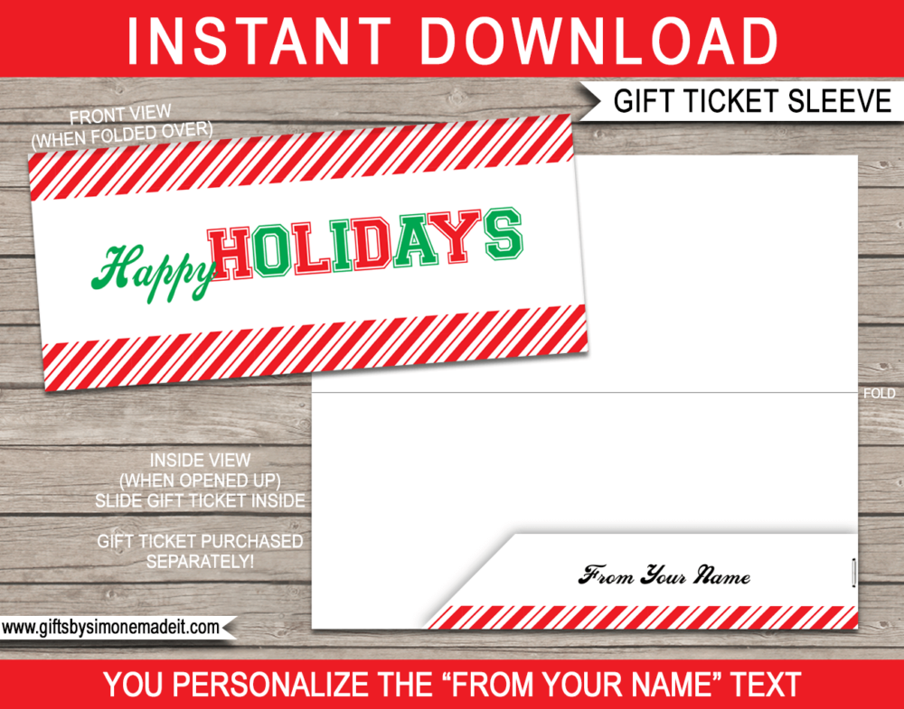 Holiday Sports Game Ticket Sleeve Template | Printable Envelope for sporting tickets, gift vouchers, certificates & money | INSTANT DOWNLOAD via giftsbysimonemadeit.com