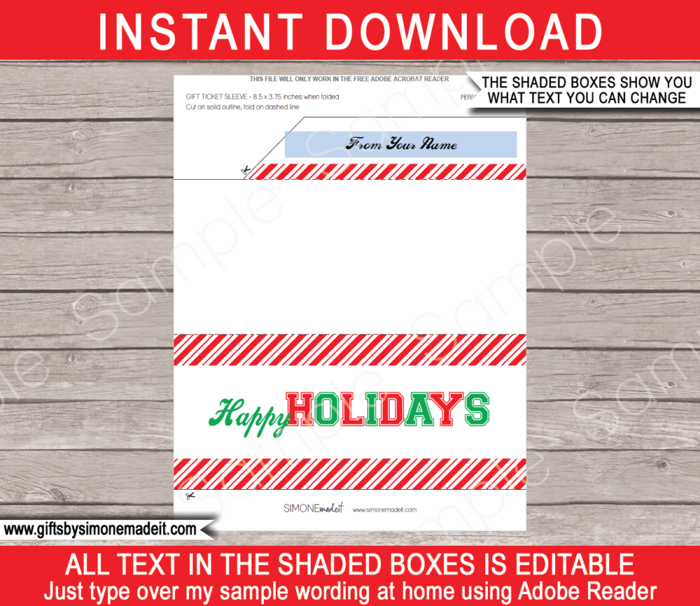 Holiday Sports Game Ticket Sleeve Template | Printable Envelope for sporting tickets, gift vouchers, certificates & money | INSTANT DOWNLOAD via giftsbysimonemadeit.com