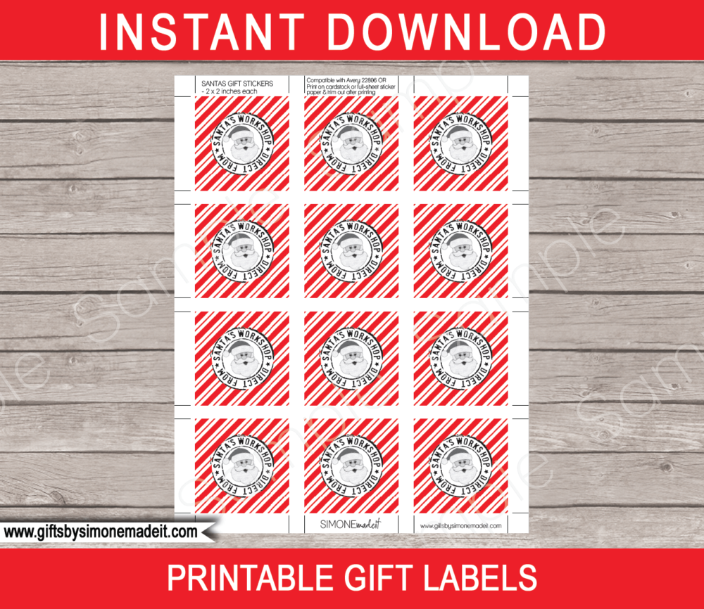 Printable Santas Workshop Sleigh Mail Gift Labels Template | Christmas Tags from the North Pole Post Office | Santa Claus | INSTANT DOWNLOAD via giftsbysimonemadeit.com